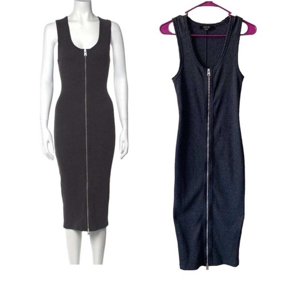 Sleeveless Black Zip-Front Midi Dress